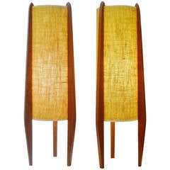 Pair of Large Danish Modern Teak and Jute Table or Floor Lamps