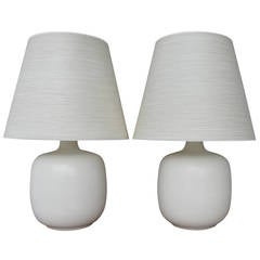 Ivory Pair of Lotte Lamps with Original Fiberglass Shades