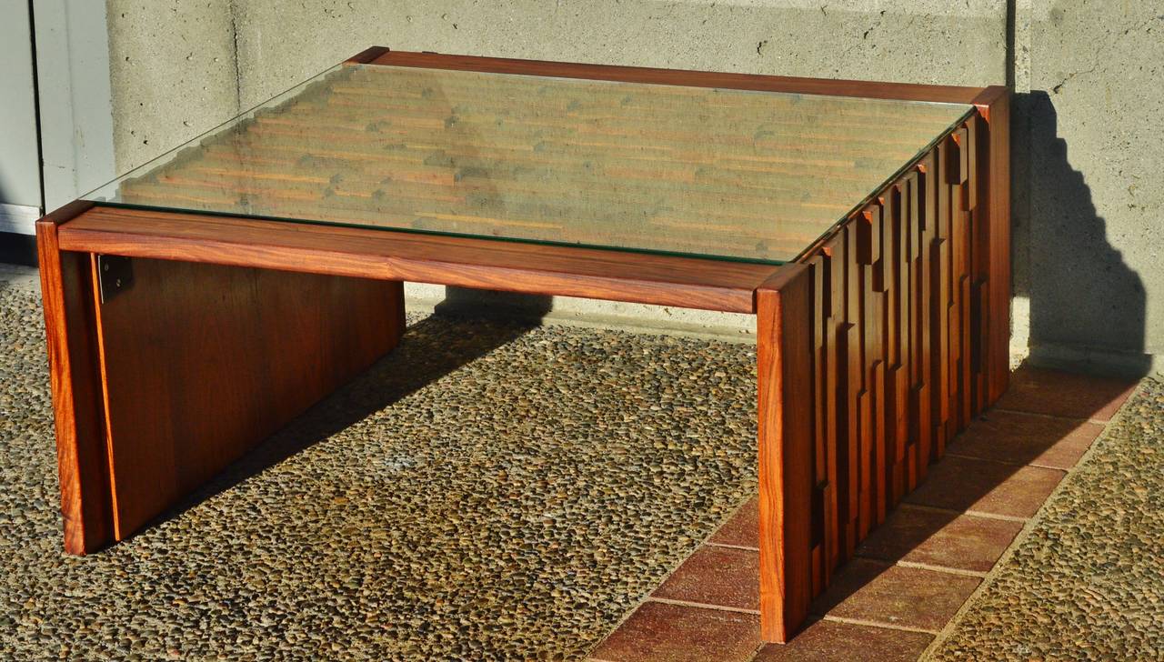 Stunning Solid Wood Mosaic Coffee Table by Percival Lafer In Excellent Condition In New Westminster, British Columbia