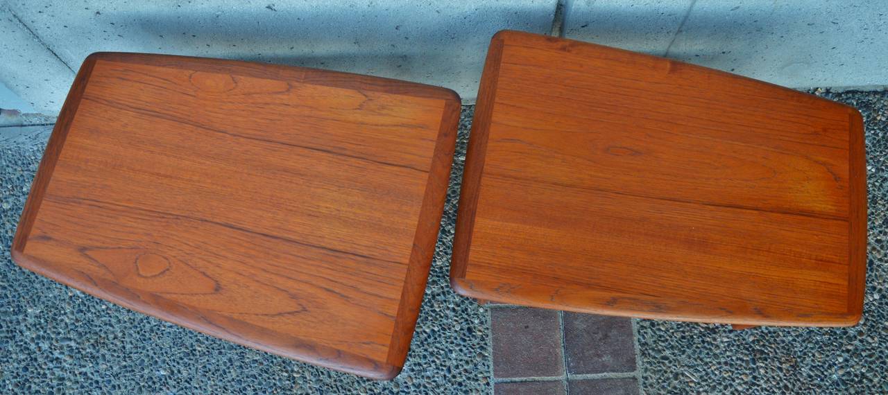 Steel Teak Boomerang Coffee Table & Matching Pair of Side Tables