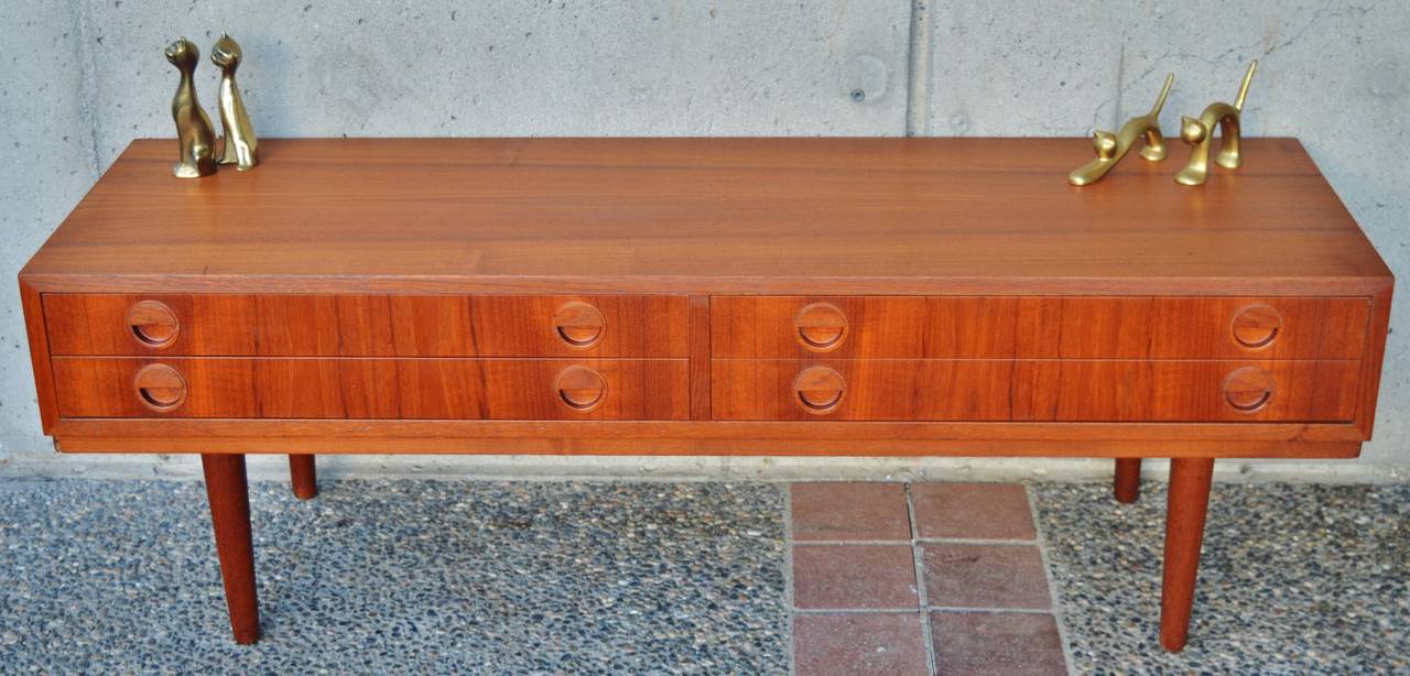 20th Century Teak Four-Drawer Console Table or TV Stand by Poul Hundevad
