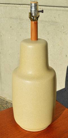 Large Speckled Ceramic Lamp with Original Shade and Finial, Signed Martz