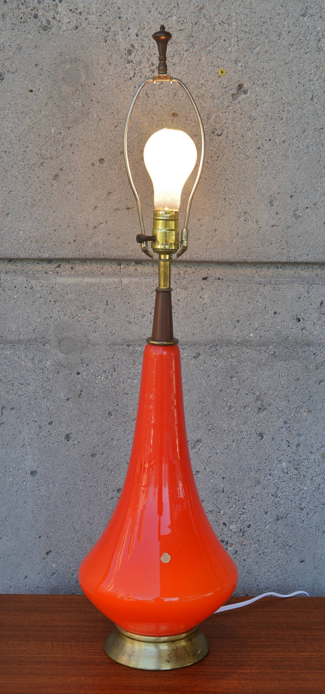 Mid-Century Modern Italian Orange Glass Genie Lamp with Lit Base For Sale