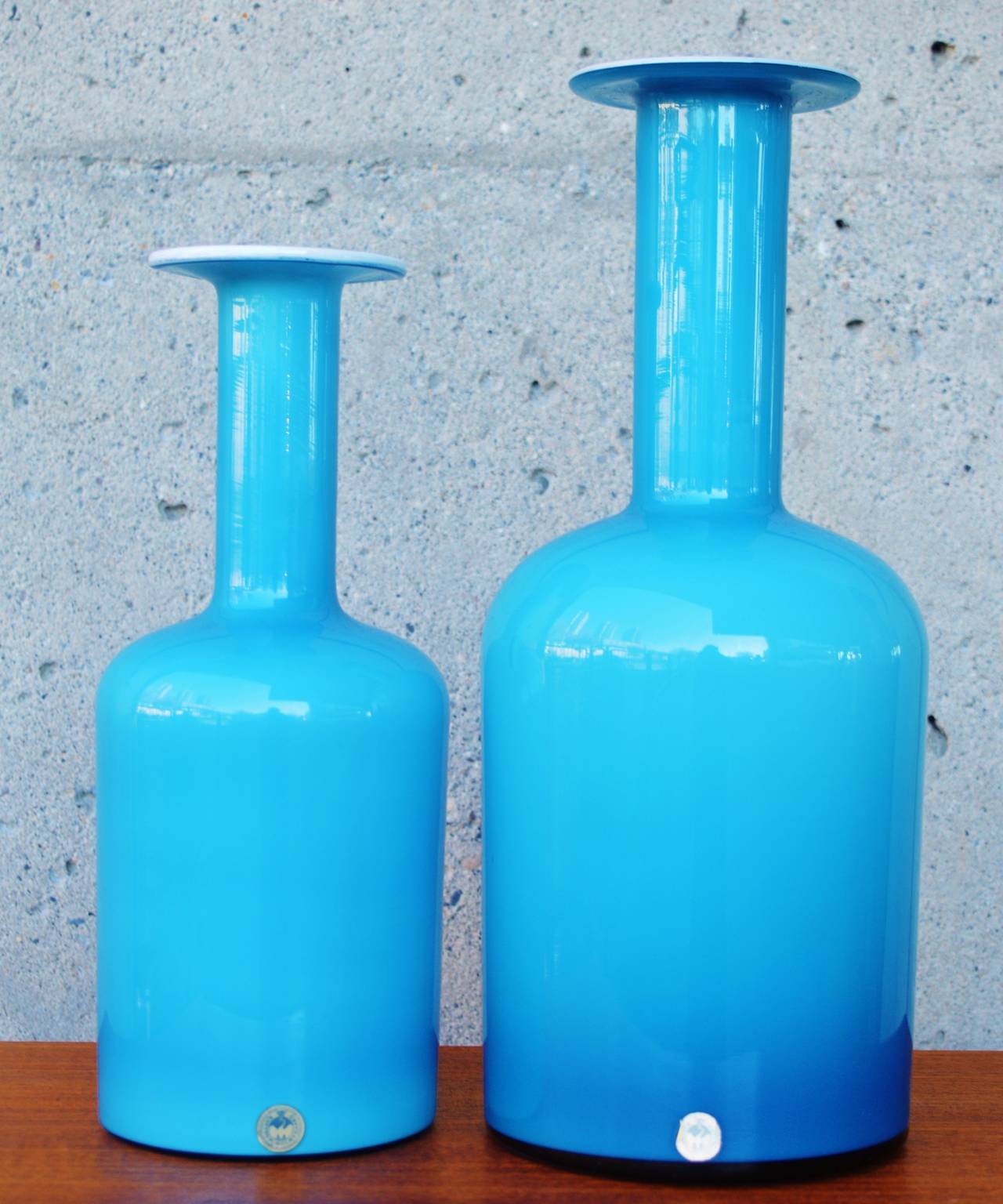 Pair Turquoise Glass Gull Vases With Rare Finial Otto Brauer Holmegaard At 1stdibs