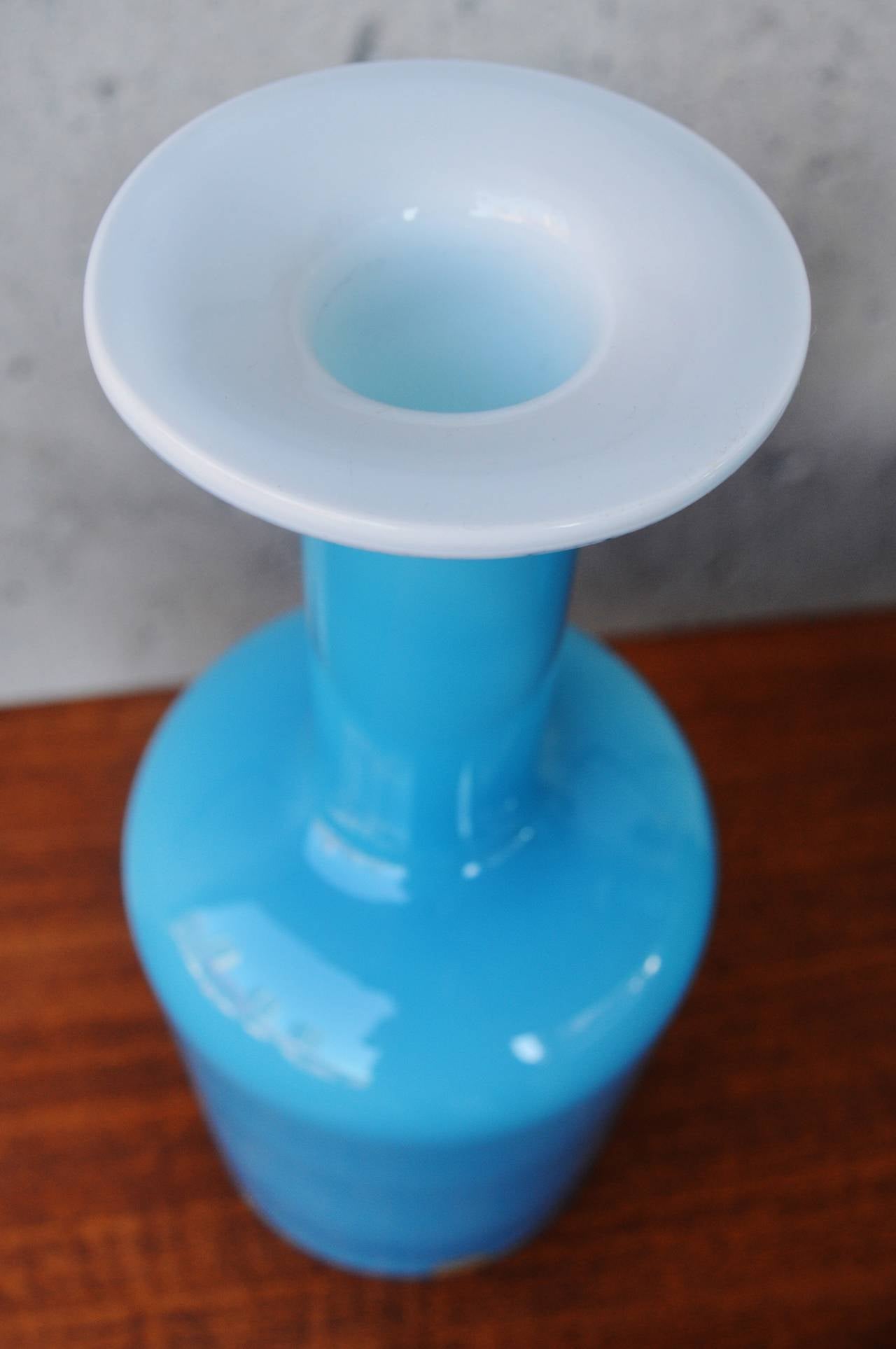Scandinavian Modern Pair Turquoise Glass Gull Vases with Rare Finial, Otto Brauer-Holmegaard