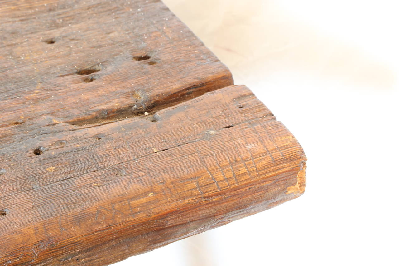 Rustic 19th Century Hand-Hewn Country Work Table In Good Condition In Austin, TX
