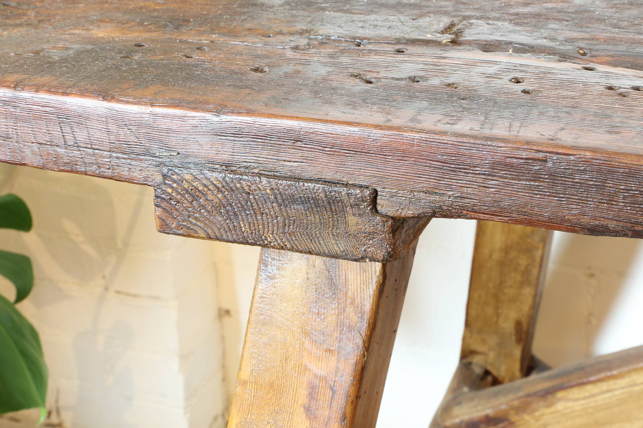 Wood Rustic 19th Century Hand-Hewn Country Work Table