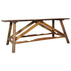 Rustic 19th Century Hand-Hewn Country Work Table