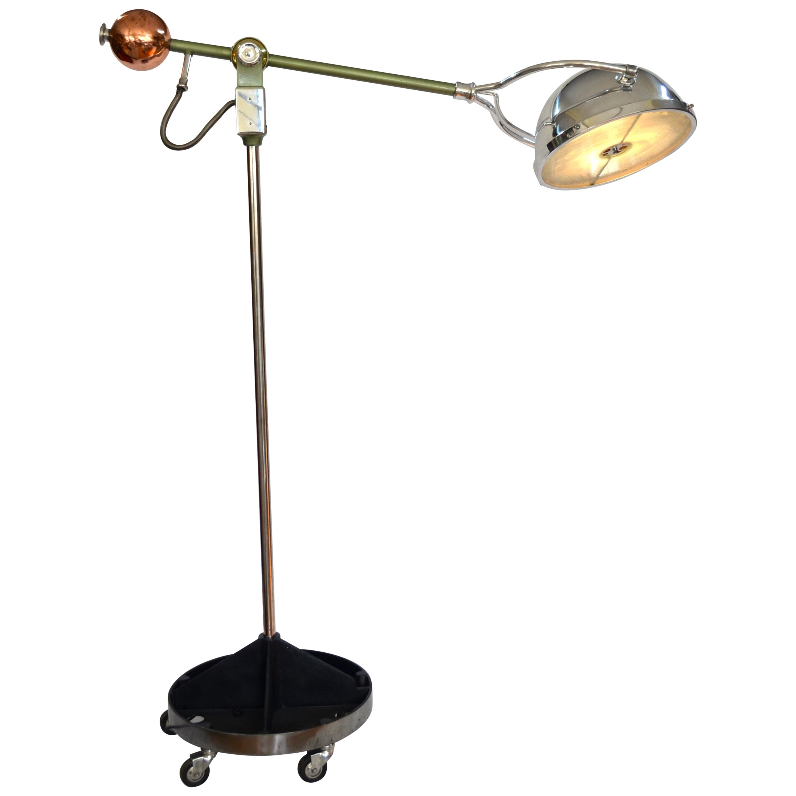 Polished Industrial Medical Floor Lamp, 1940s, Ohio USA