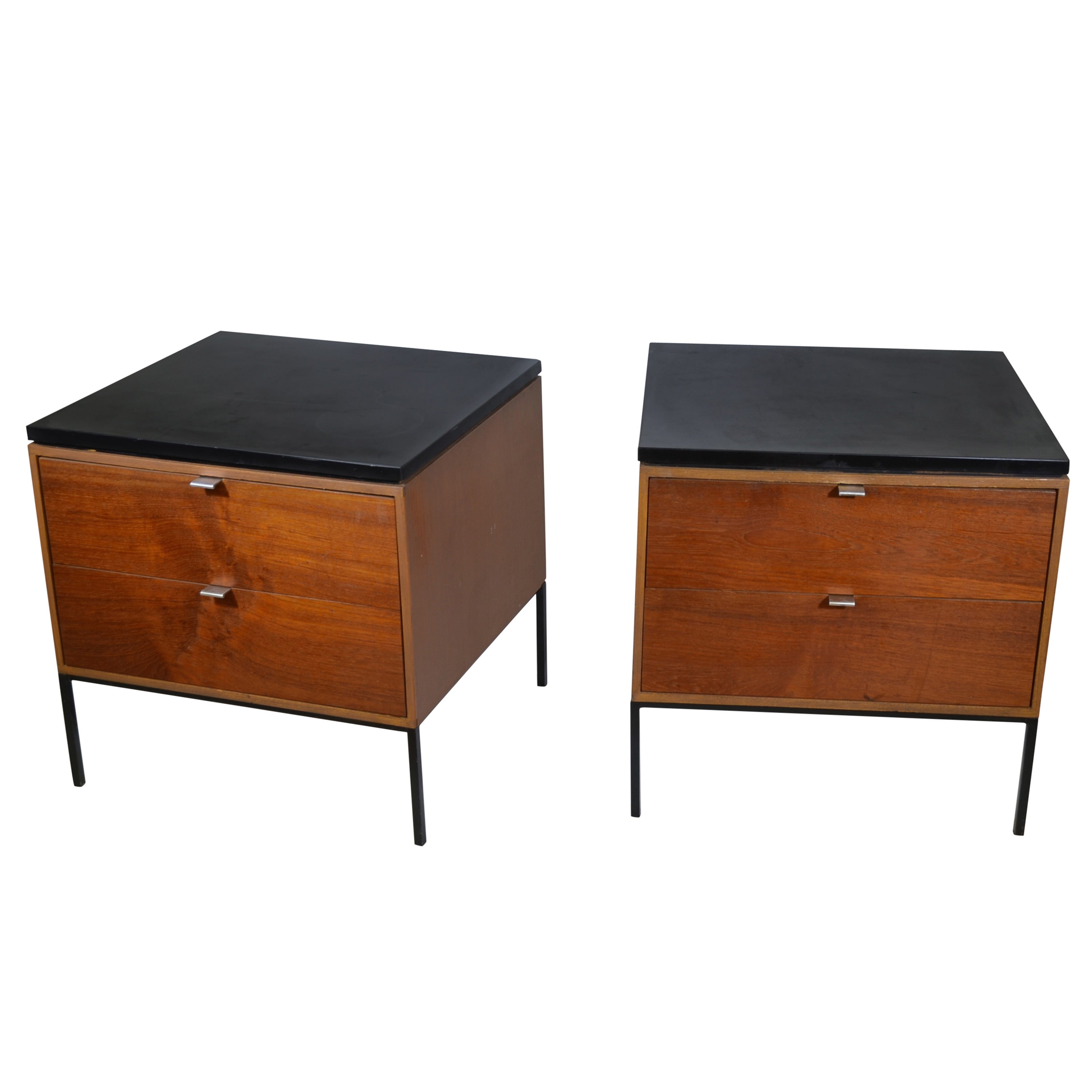 Pair of End Tables, Steel Frame, by George Nelson, 1960s, for H. Miller For Sale