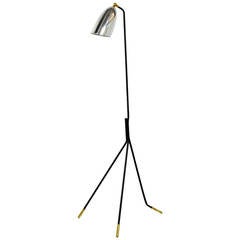 French Tripod Floor Lamp 1950s with Articulate Chrome Fixture