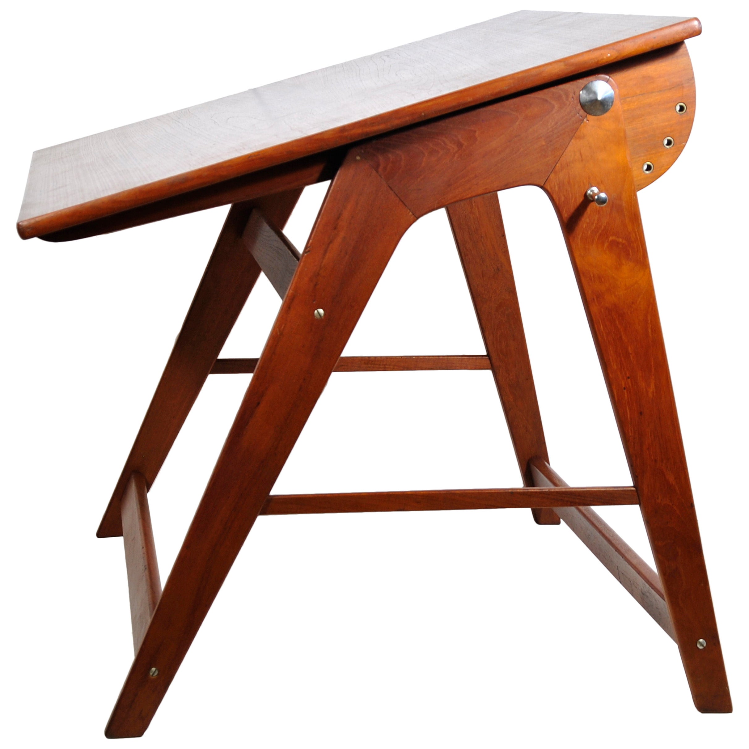 Rare Wood Small Architect Desk in Teak, 1960 For Sale