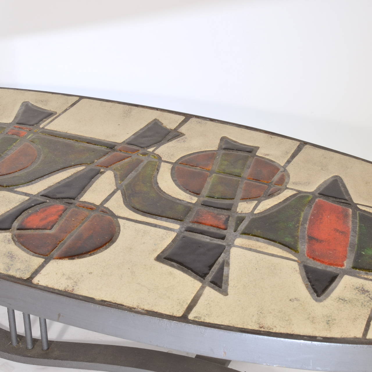1960 French Coffee Table in Tile and Steel, Signed Barrois