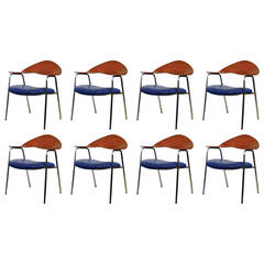 Set of Eight Design Chairs from 1960s Wood and Steel