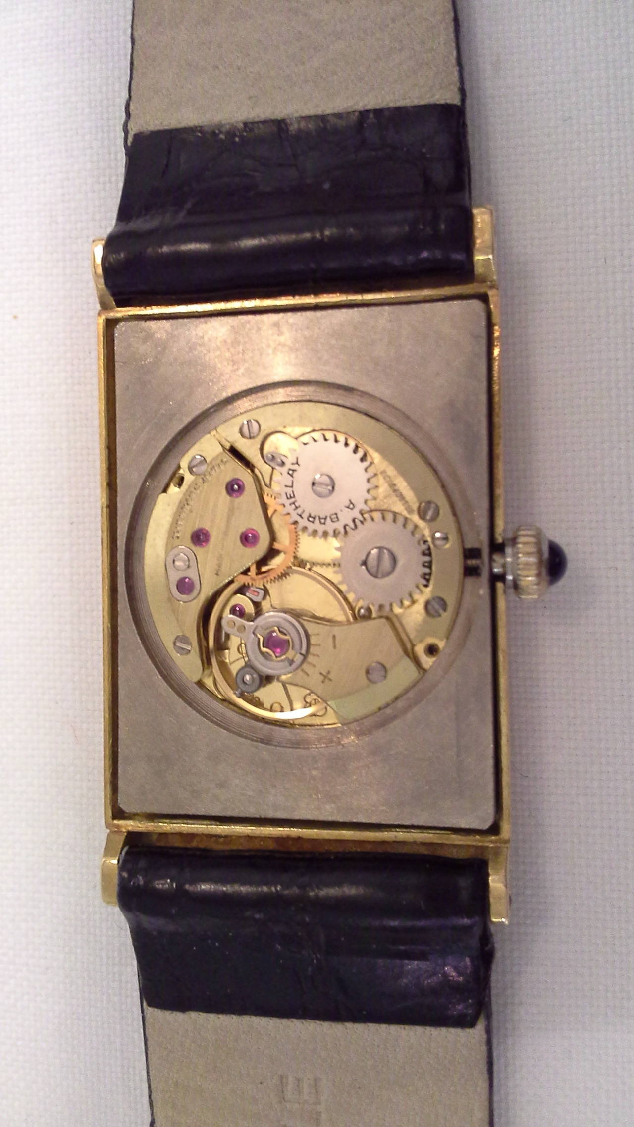 French Van Cleef & Arpels 18k Gold Wristwatch with a Cabochon Sapphire Crown