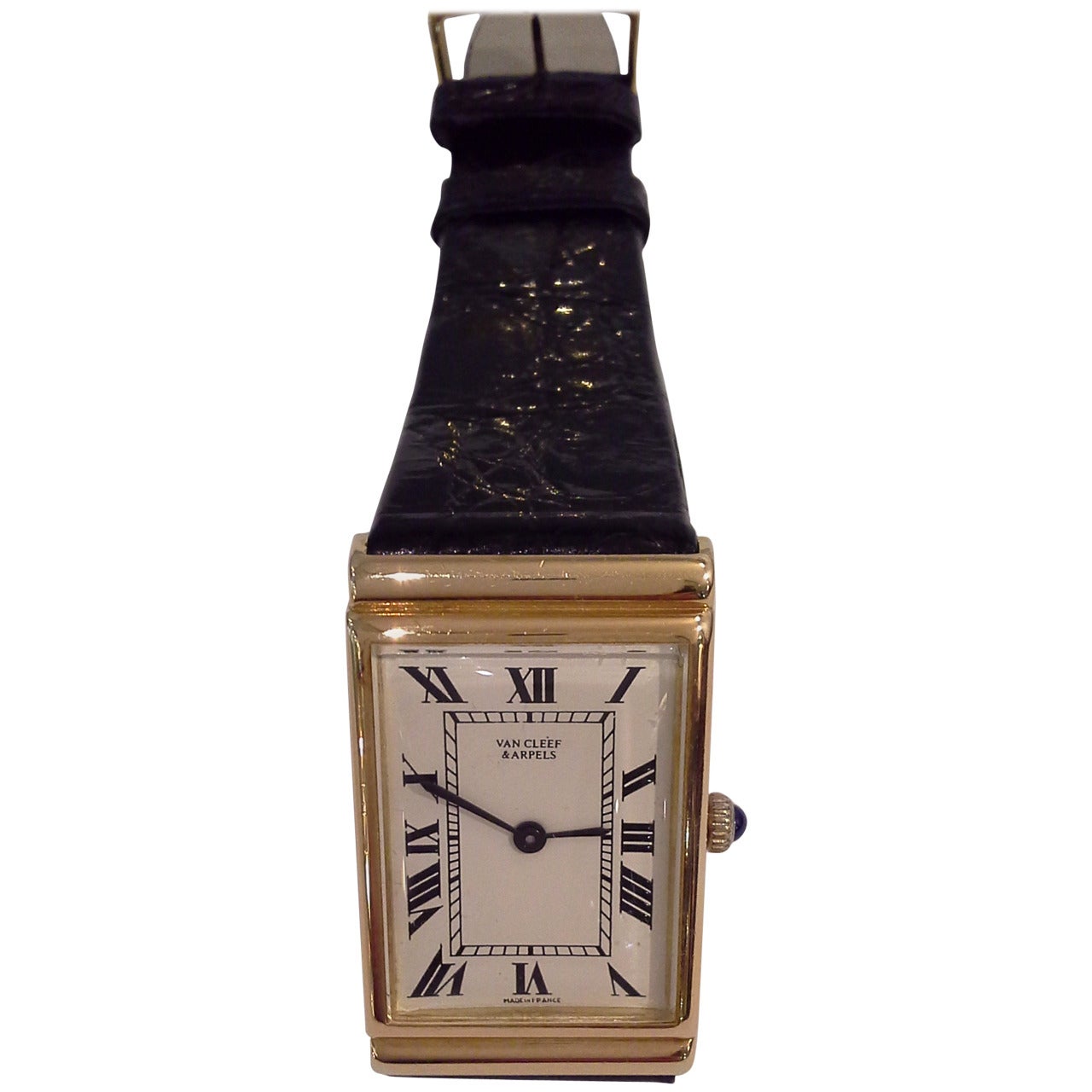 Van Cleef & Arpels 18k Gold Wristwatch with a Cabochon Sapphire Crown