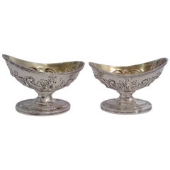 Pair of Georgian Silver and Gilt Open Salts in a Navette Form, London 1805