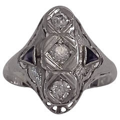 Art Deco Diamond and Sapphire Ring Set in 18k White Gold 4