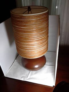 Lotte Mid-Century Ceramic Table Lamp with Original Shade in a Squat Bulbous Form