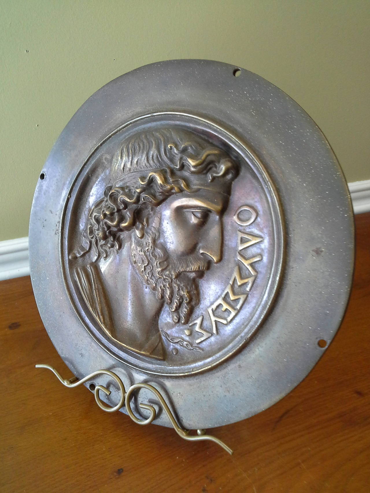 20th Century Greek Bronze Wall Plaque or Medallion Depicting a Greek Emperor or Male Figure