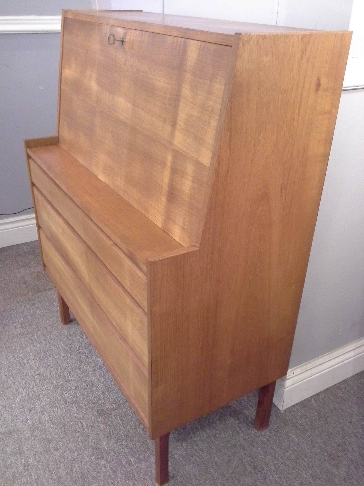 Mid-Century Modern Mid-Century Arne Vodder Style Teak Drop-Front Desk, Made In Denmark