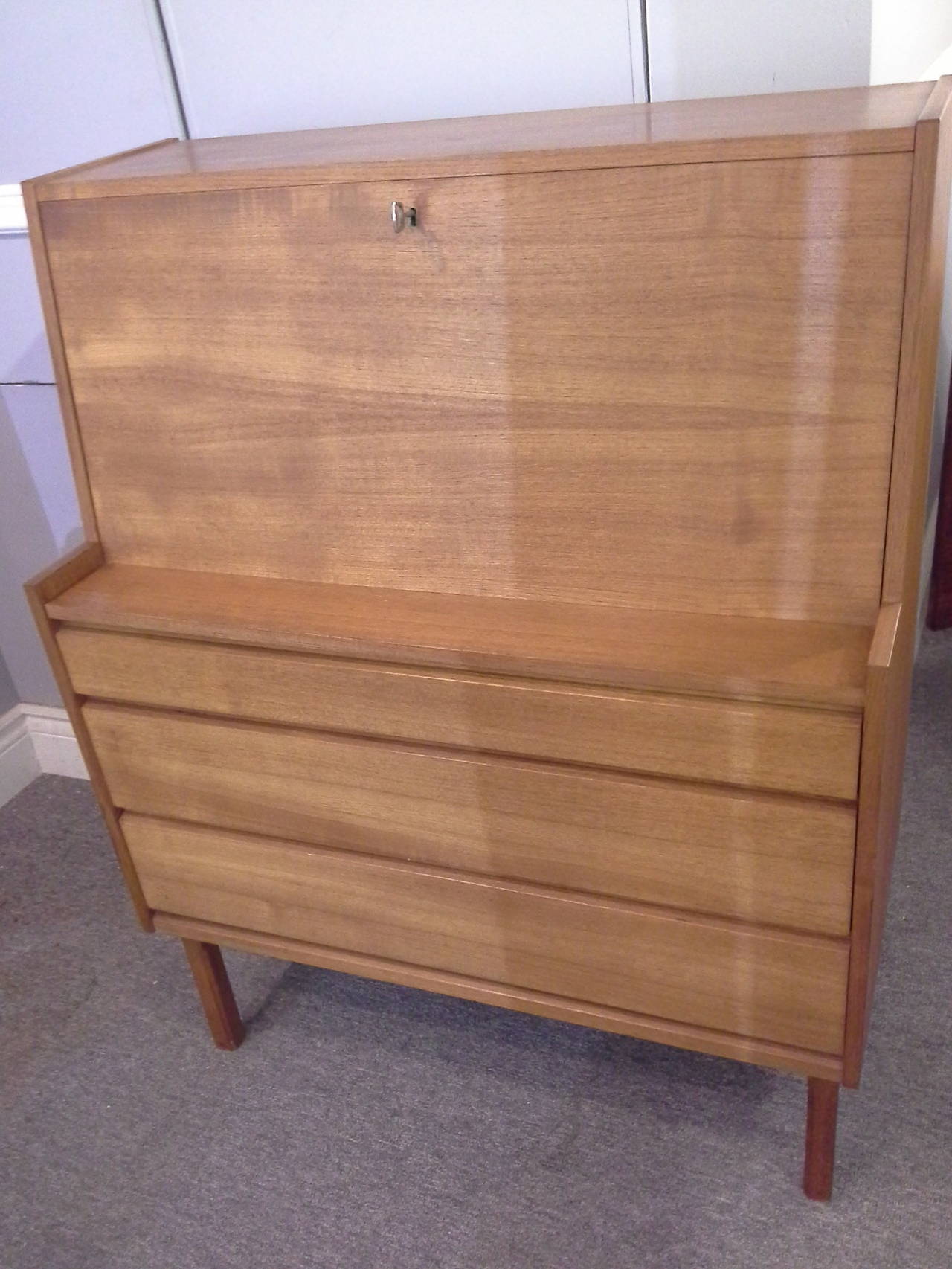 Mid-Century Arne Vodder Style Teak Drop-Front Desk, Made In Denmark 5