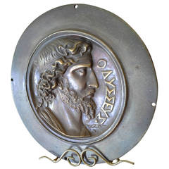 Greek Bronze Wall Plaque or Medallion Depicting a Greek Emperor or Male Figure