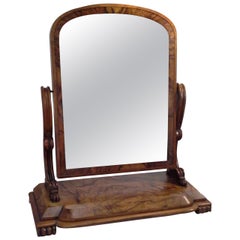 Burled Walnut Gentleman's Dressing Mirror on a Scrolled Bun Foot