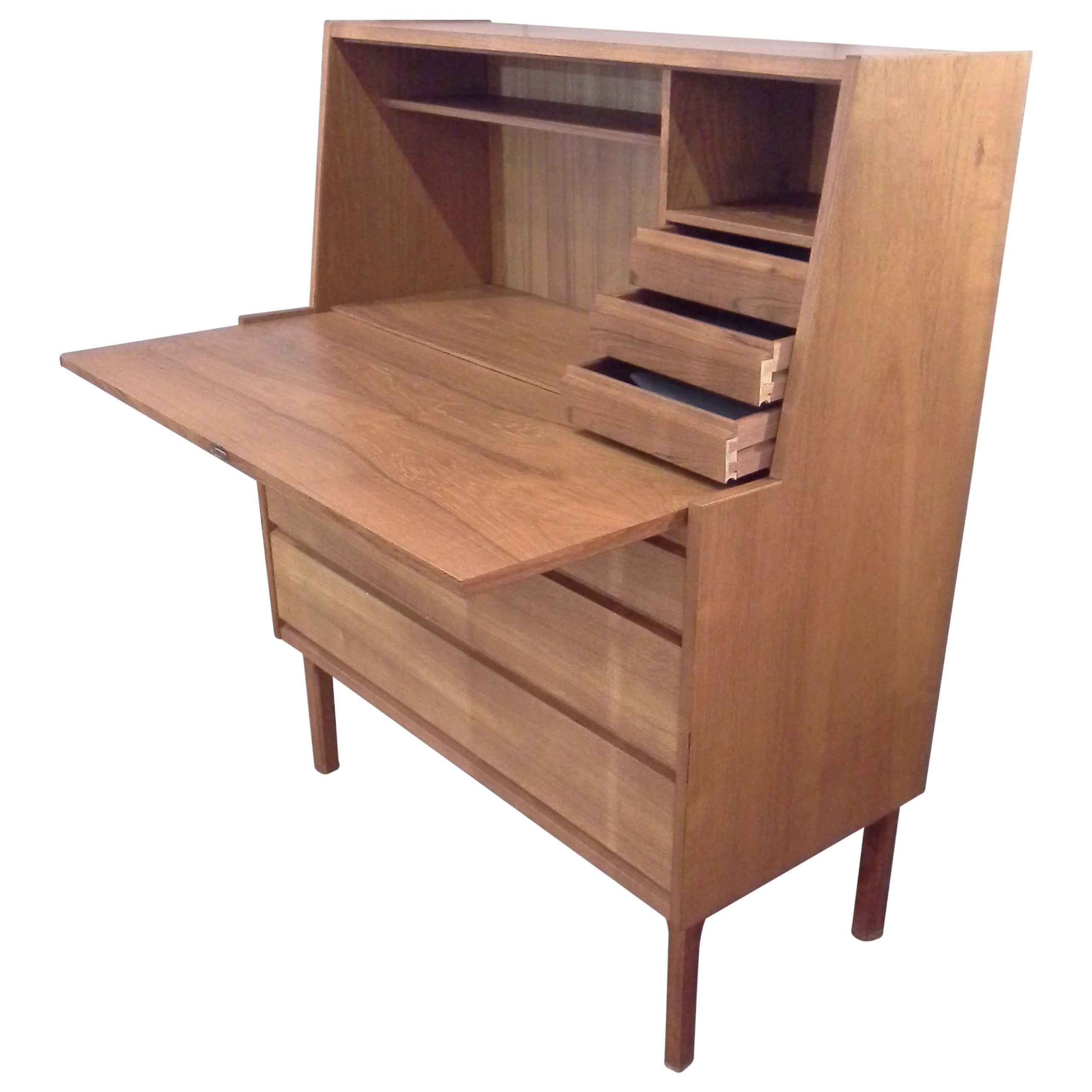 Mid-Century Arne Vodder Style Teak Drop-Front Desk, Made In Denmark