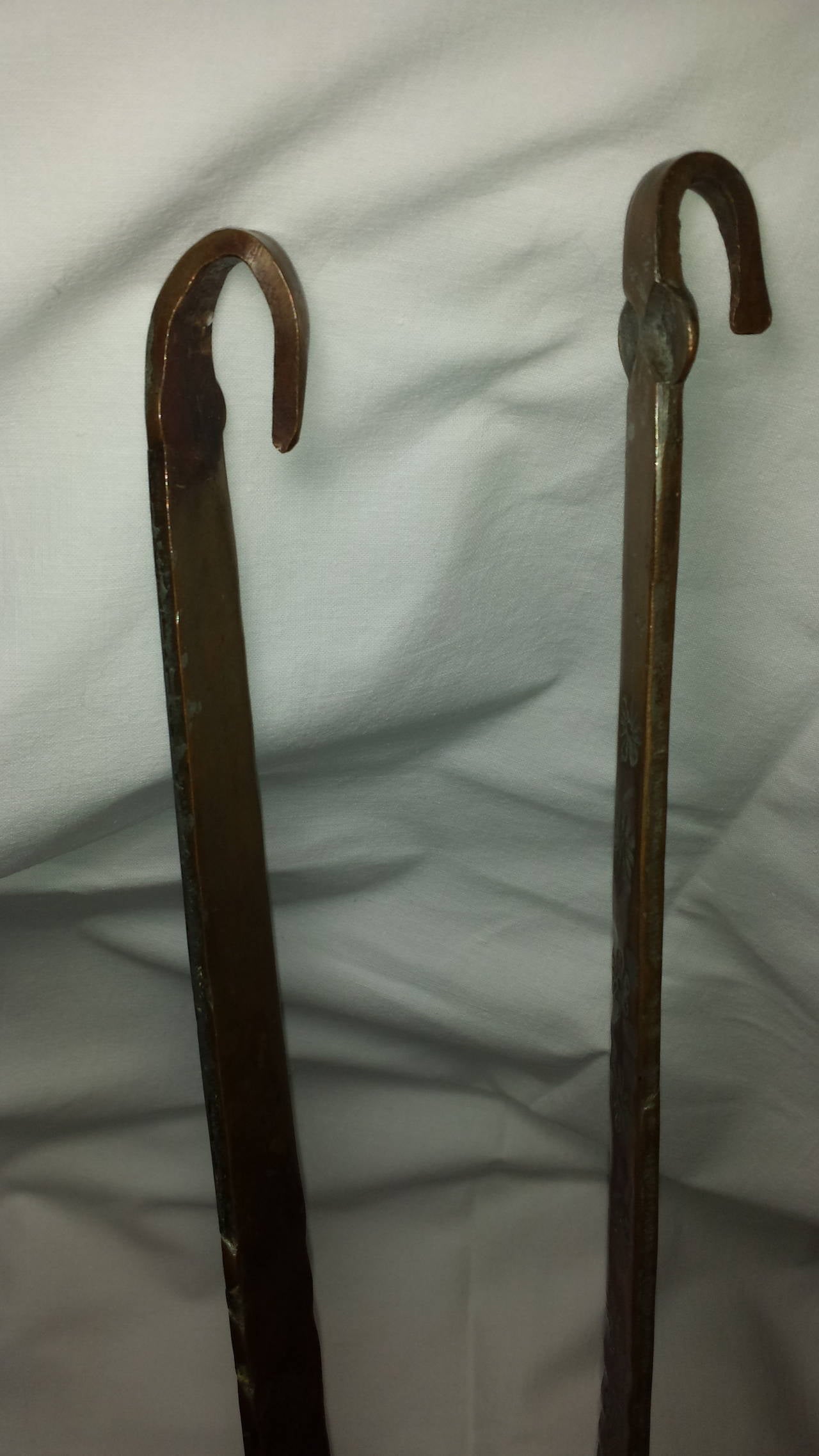 British Colonial Pair of Large Copper Cooking Utensils Ladle and Strainer for Fire Place