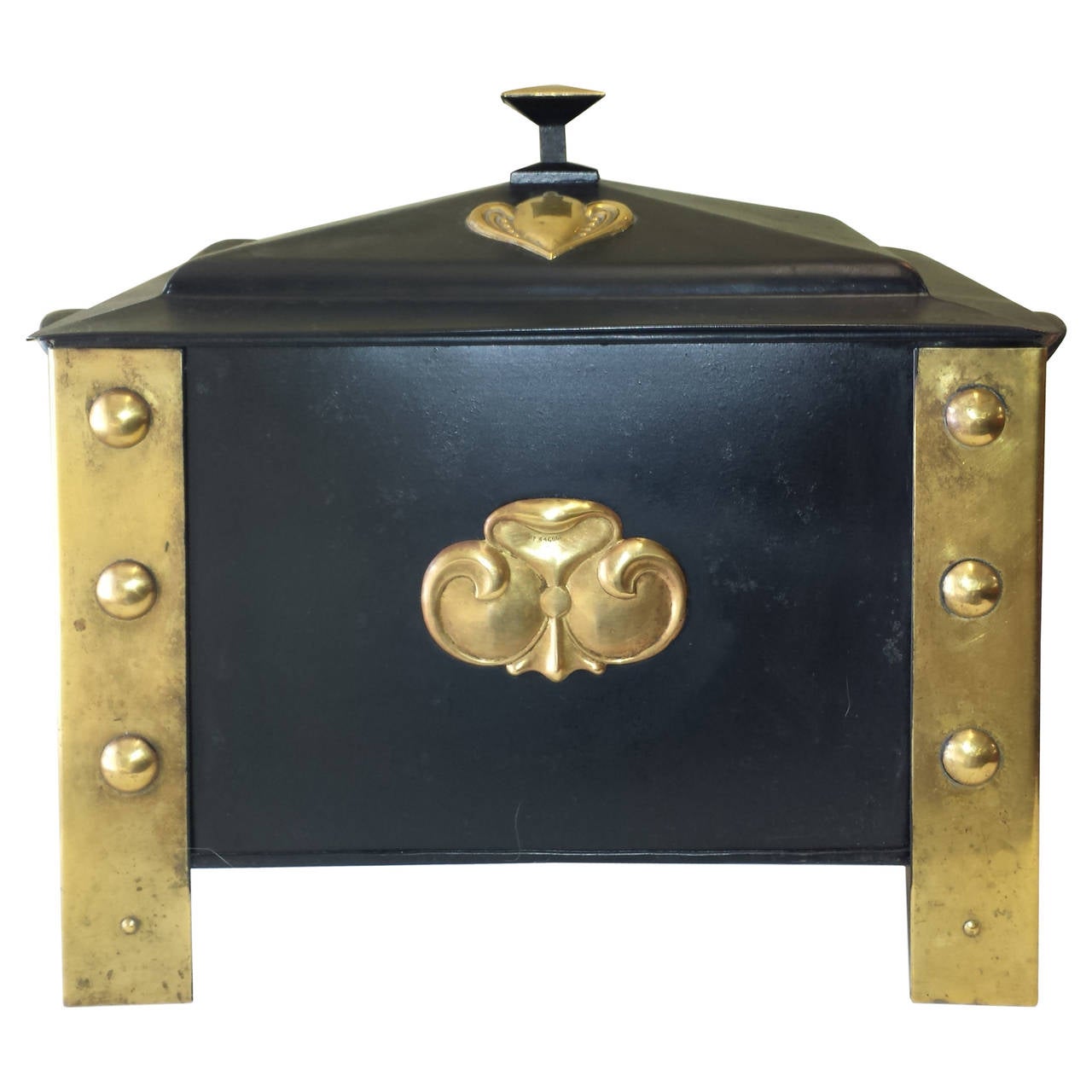 Arts and Crafts Style Wood or Ash Box in Brass and Steel with Liner For