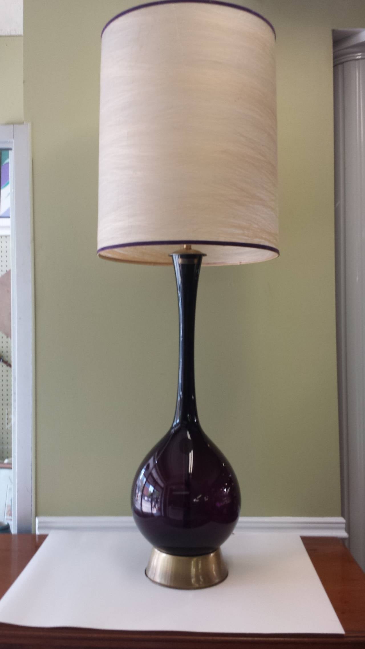 20th Century Tall Marbro Amethyst Swedish Handblown Glass Table Lamp