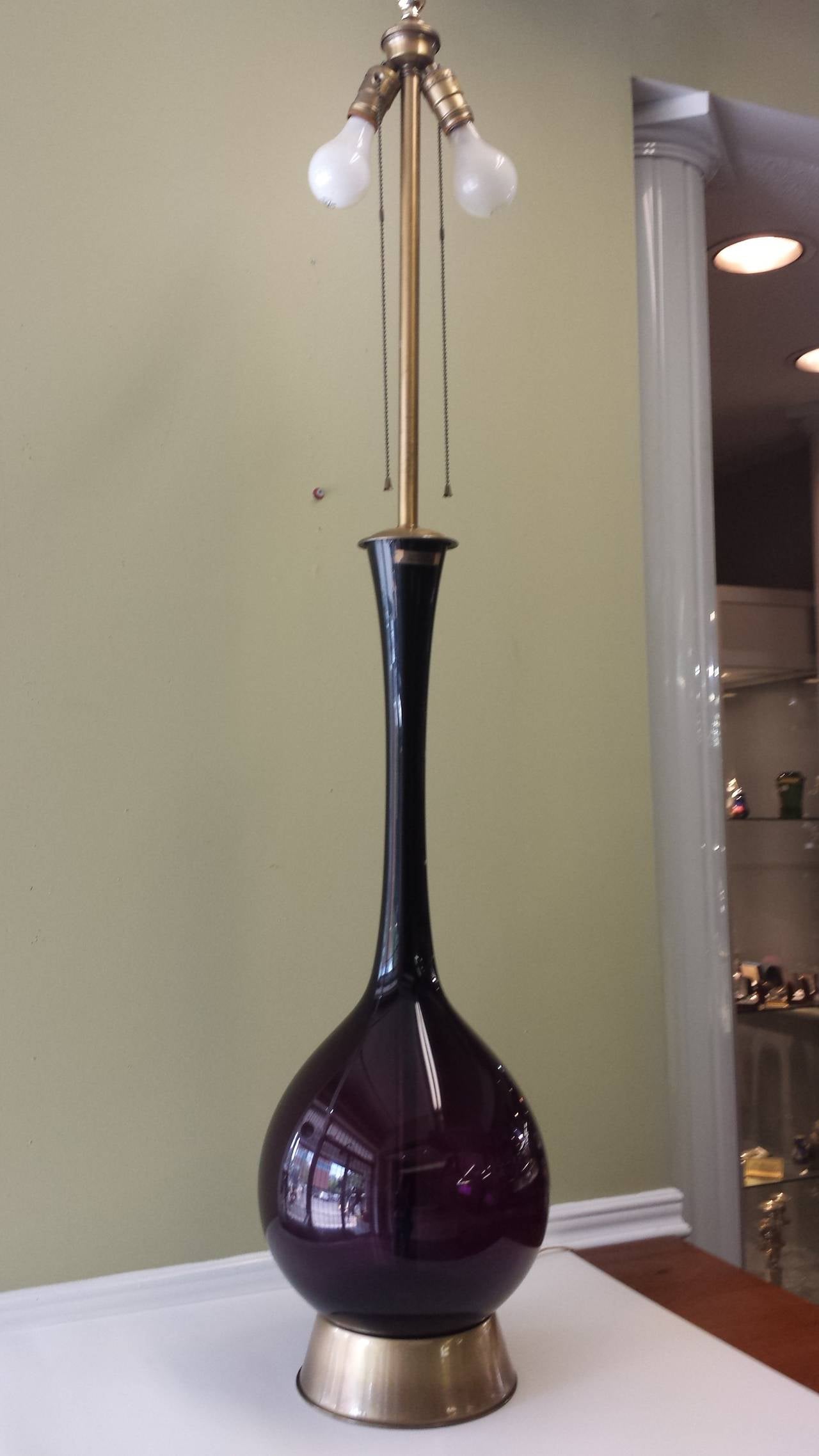 Tall Marbro Amethyst Swedish Handblown Glass Table Lamp 2