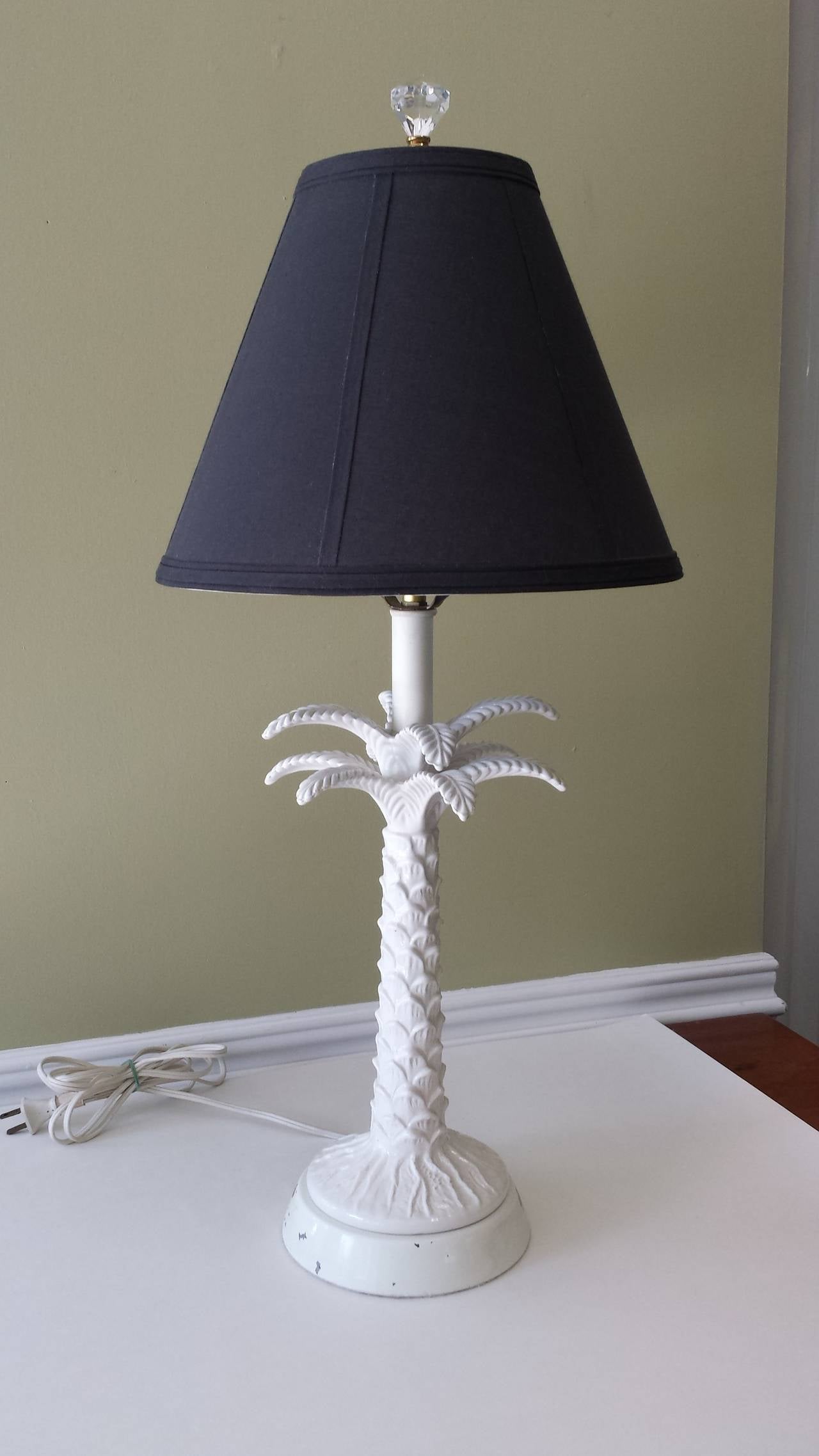 Mid-Century Modern White Porcelain Palm Tree Table Lamp on White Metal Base