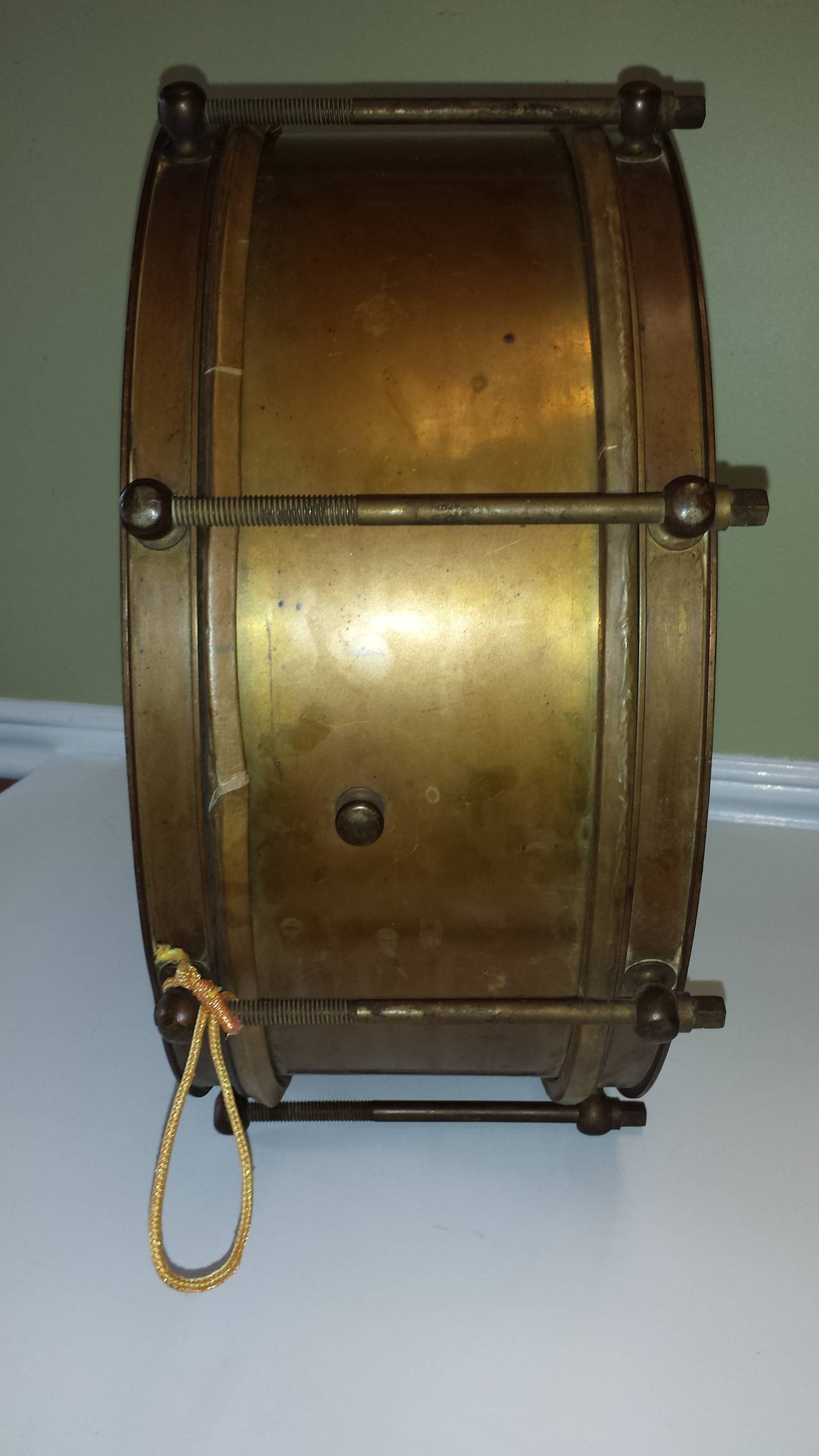 American Classical Brass Military or Marching Band Snare Drum, circa 1900