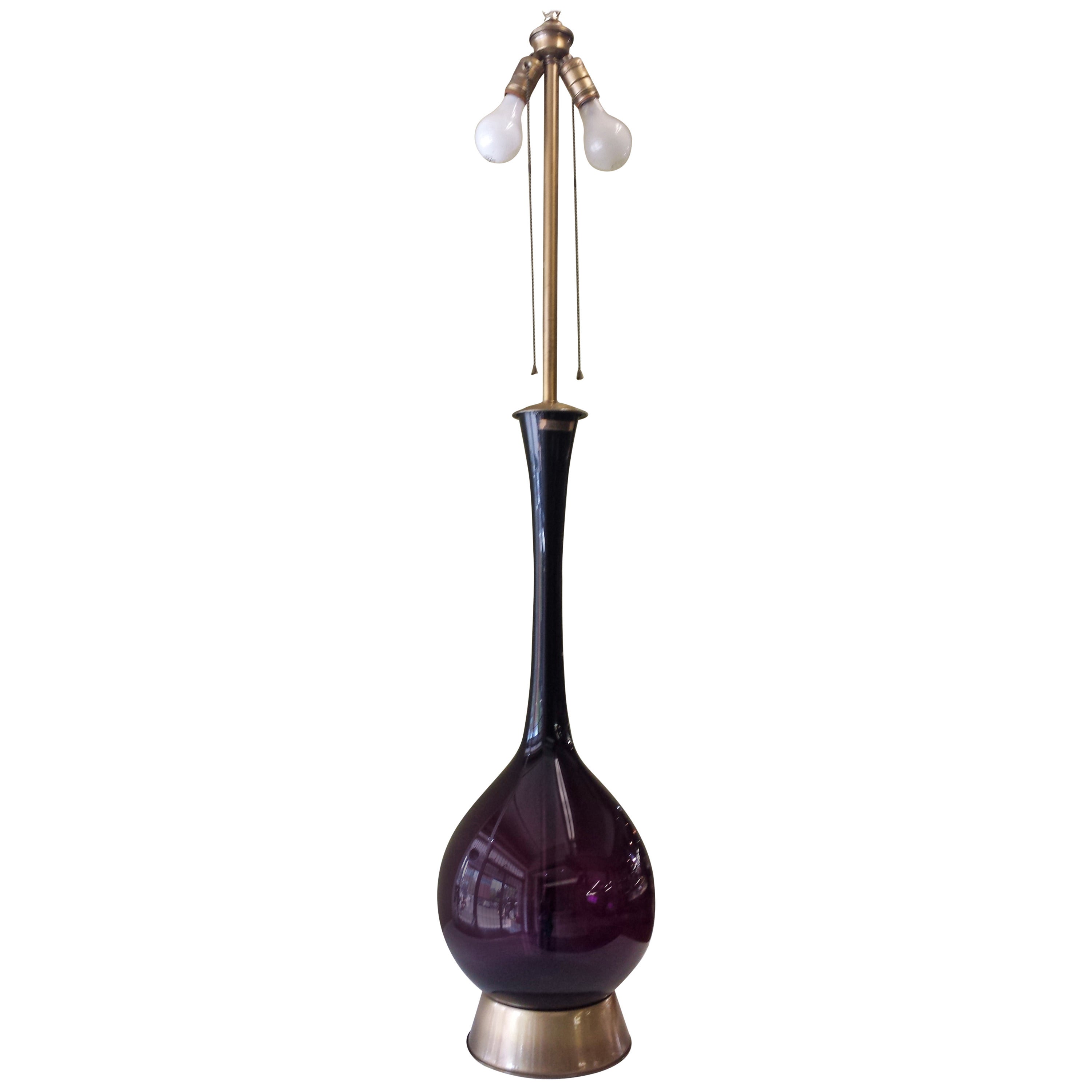 Tall Marbro Amethyst Swedish Handblown Glass Table Lamp
