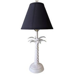 White Porcelain Palm Tree Table Lamp on White Metal Base