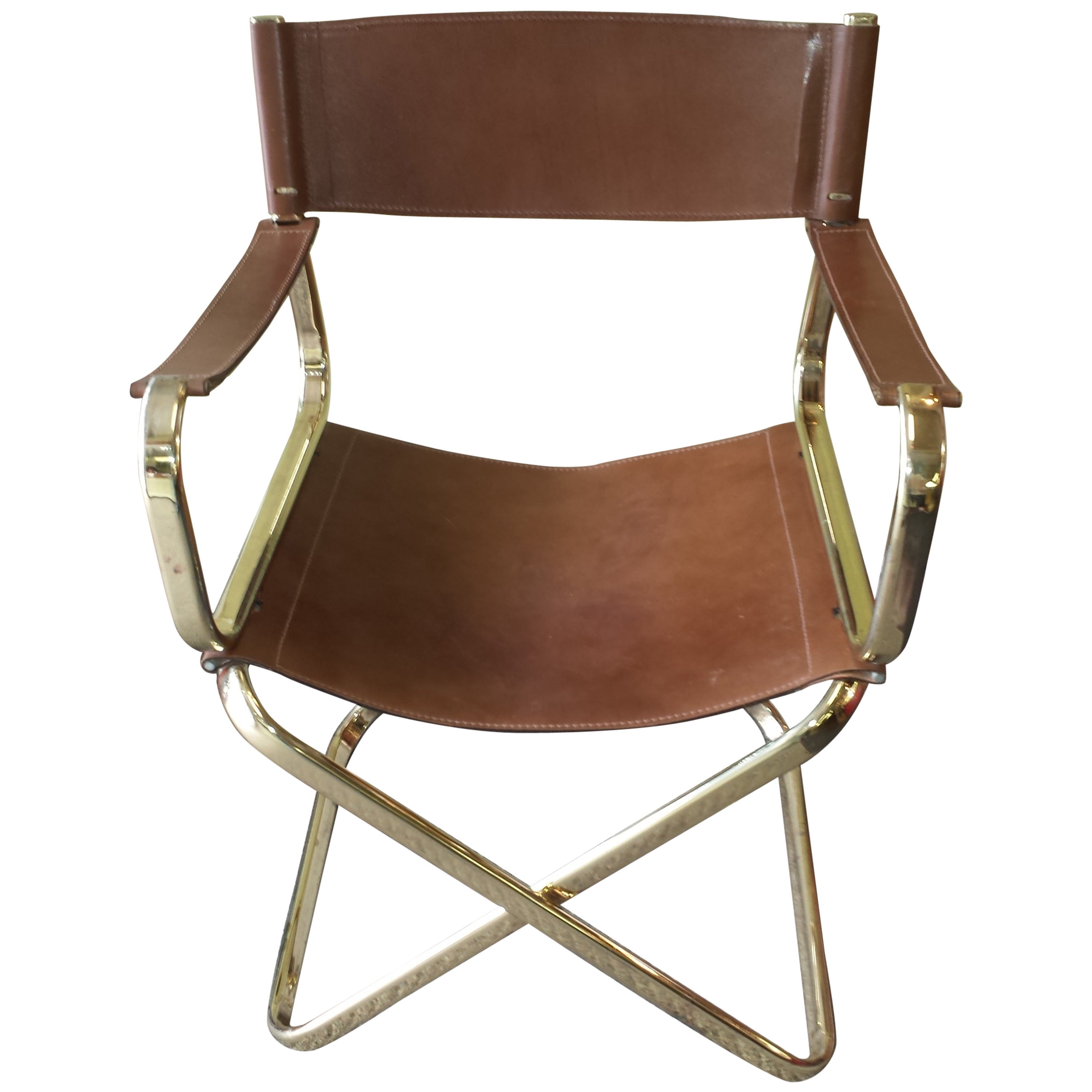 Mid-Century Italian Designed Leather Folding Director's Chair by Arrben