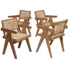 Set of Four Office Cane Chairs by Pierre Jeanneret