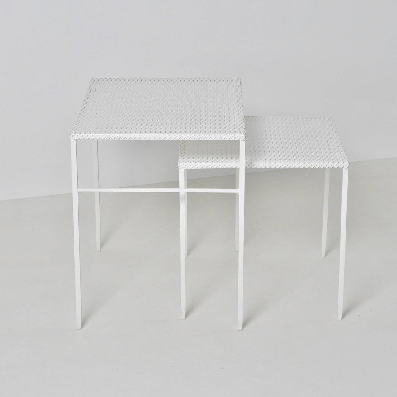 White Perforated Metal 1950s Side Tables