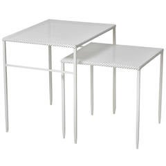 White Perforated Metal 1950s Side Tables