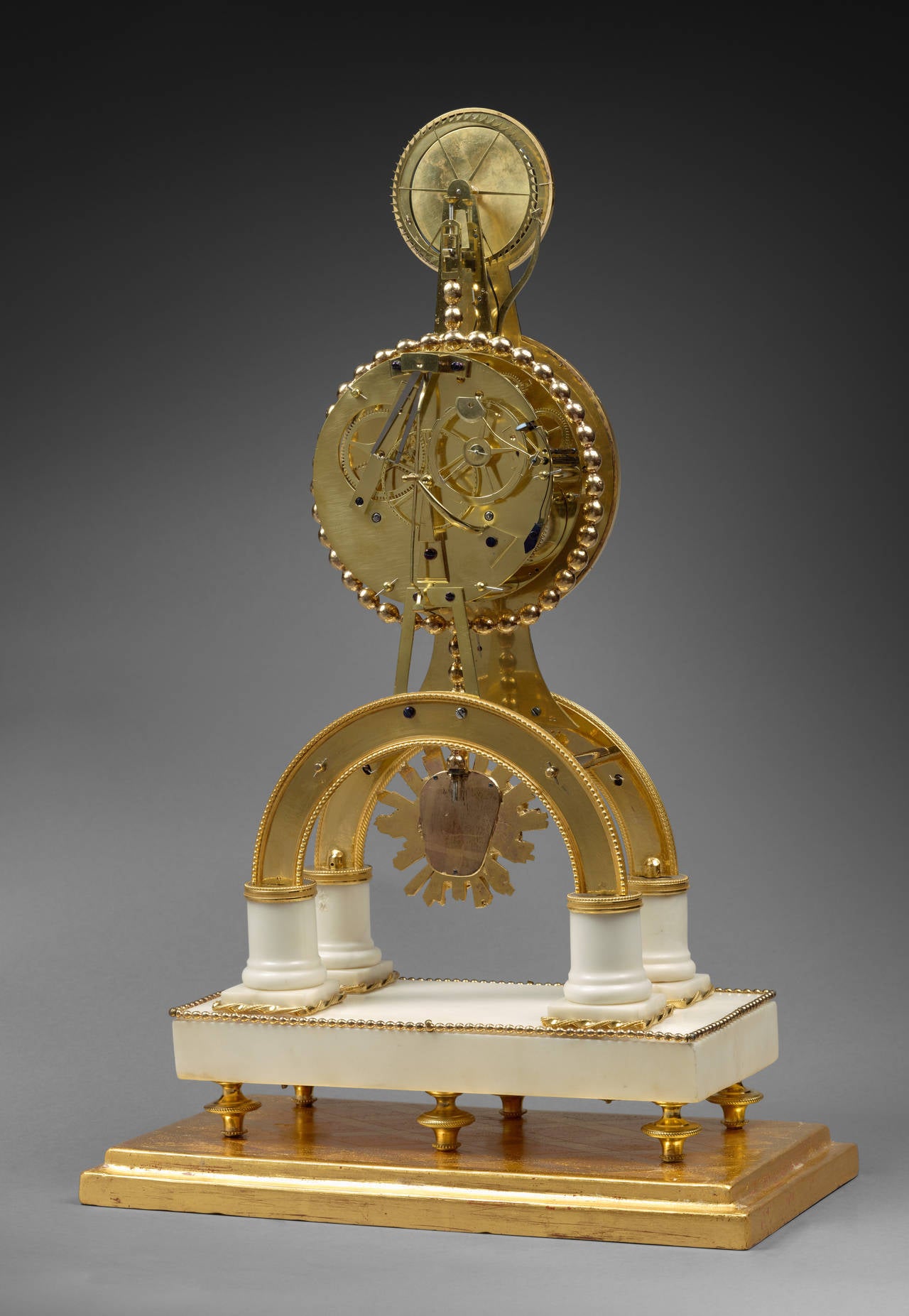 Gilt Bronze Enamel and Marble Louis XVI Skeleton Clock with Moon Phases by Bruel 2