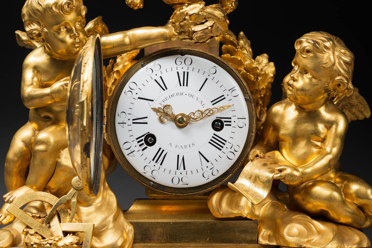 Gilt Bronze Louis XVI Clock by Duval, Case Attributed to Saint-Germain In Excellent Condition In Paris, FR