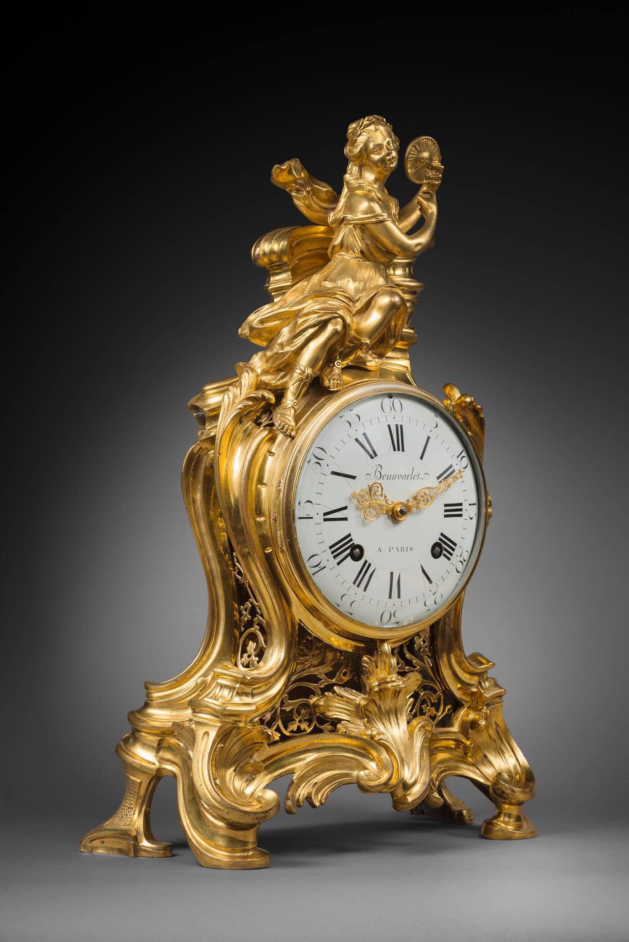 Gilt Bronze Louis XVI Mantel Clock by Beauvarlet, Case Att to Saint-Germain In Good Condition In Paris, FR