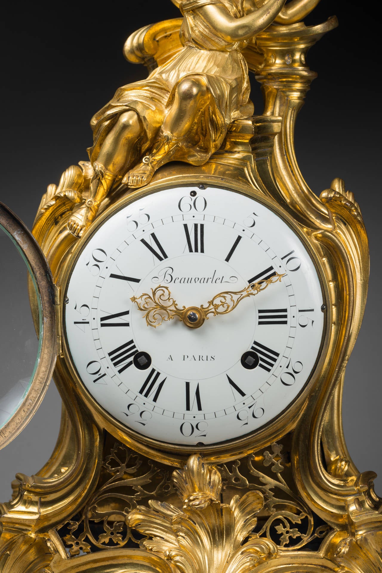 French Gilt Bronze Louis XVI Mantel Clock by Beauvarlet, Case Att to Saint-Germain