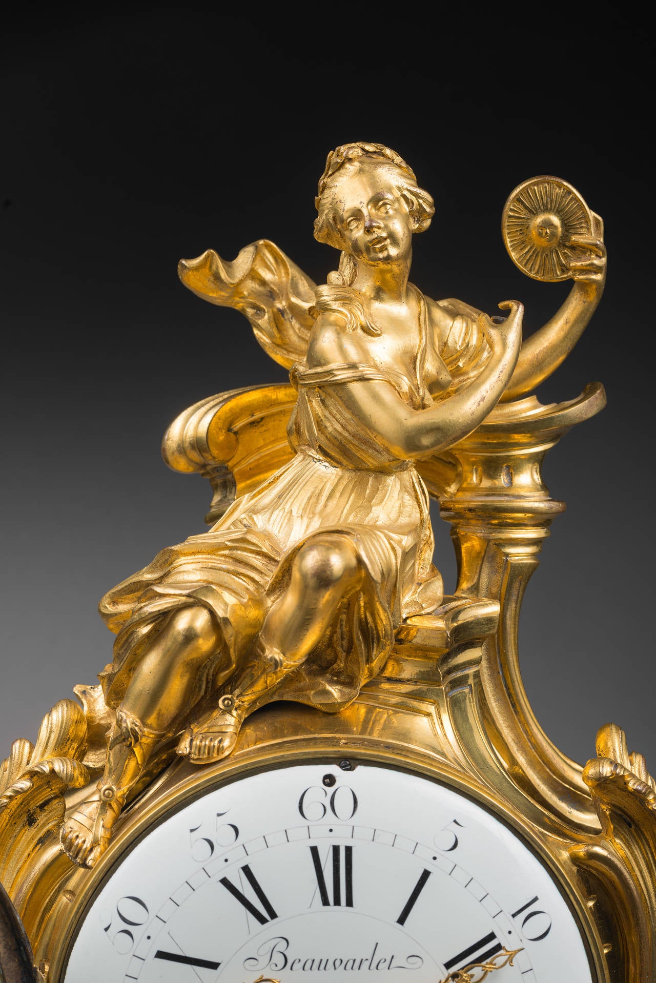 Mid-18th Century Gilt Bronze Louis XVI Mantel Clock by Beauvarlet, Case Att to Saint-Germain