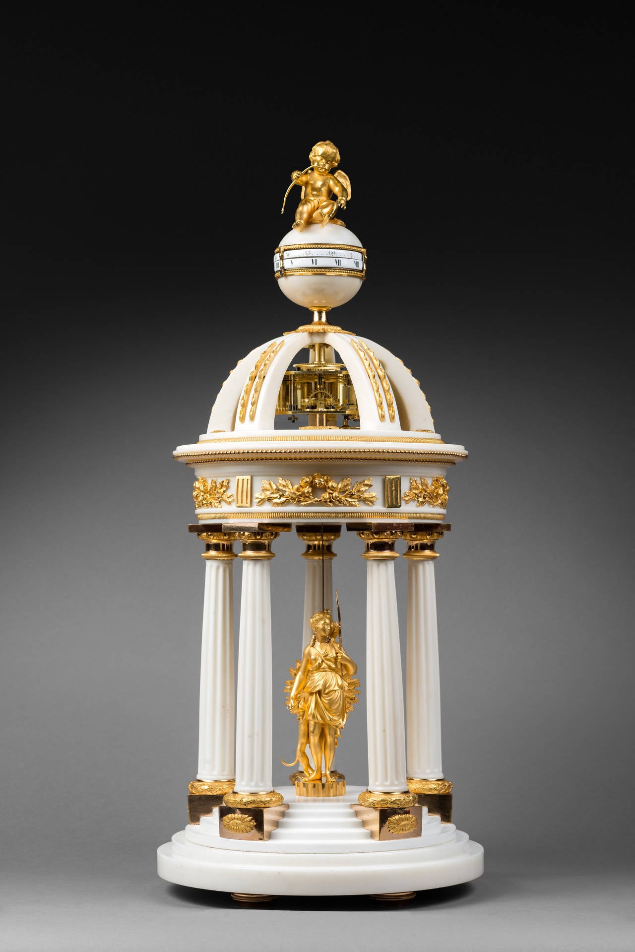 White Marble and Gilt Bronze Louis XVI Mantel Clock 