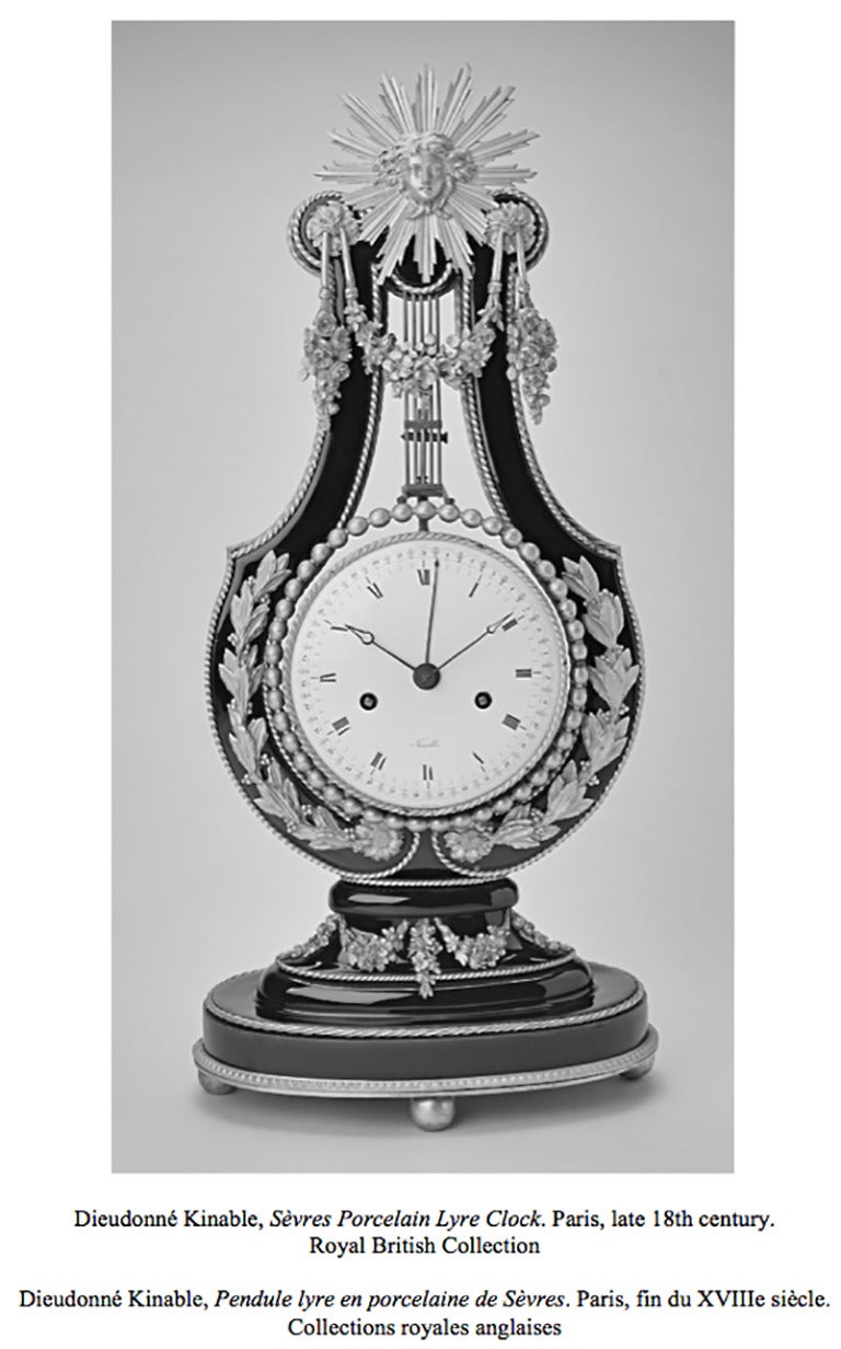 Pendule de cheminée en porcelaine de style Louis XVI en forme de lyre Svres par Kinable, cadran par Dubuisson en vente 3