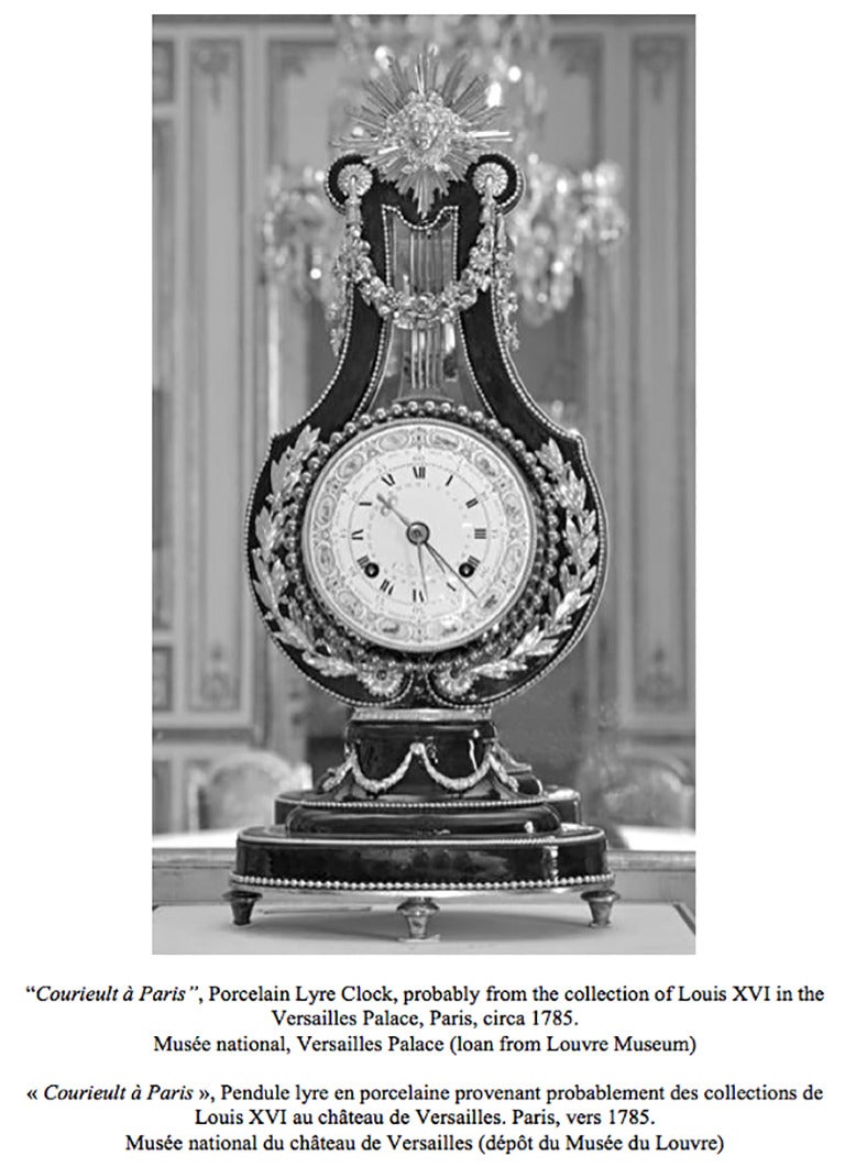 Pendule de cheminée en porcelaine de style Louis XVI en forme de lyre Svres par Kinable, cadran par Dubuisson en vente 2