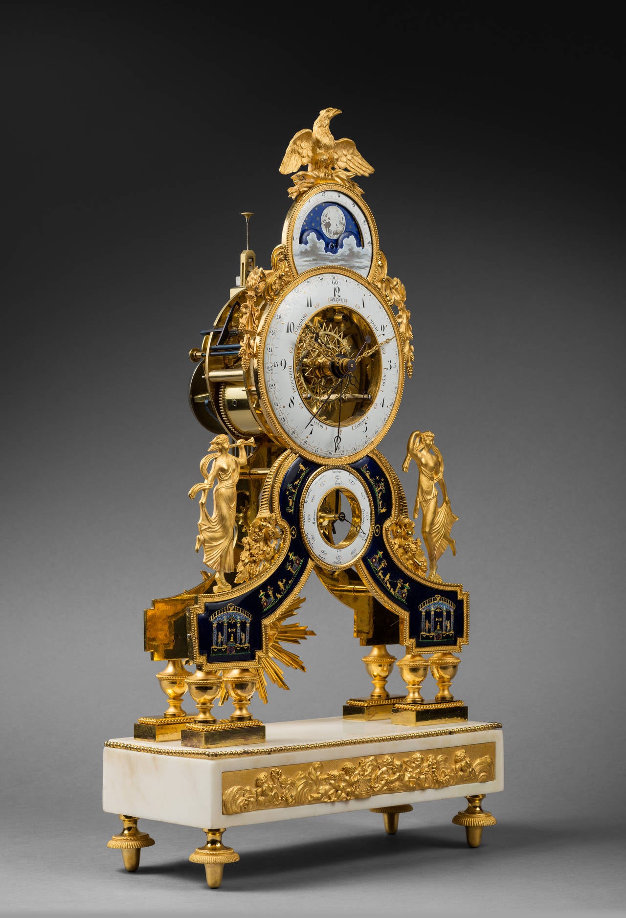 French Directoire Skeleton Clock, with Enamels Attributed to Joseph Coteau For Sale